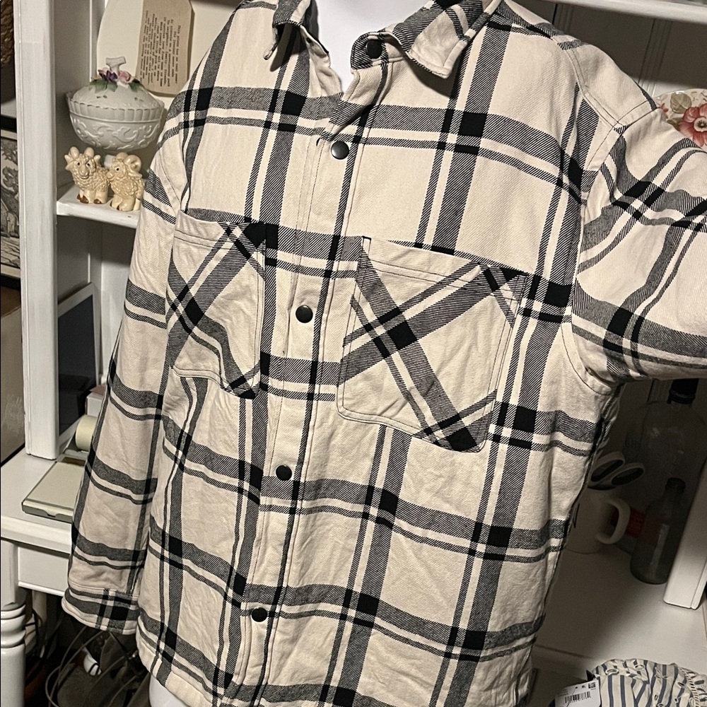 H&M Men's Plaid Quilted Jacket in Black and White-Like New Condition